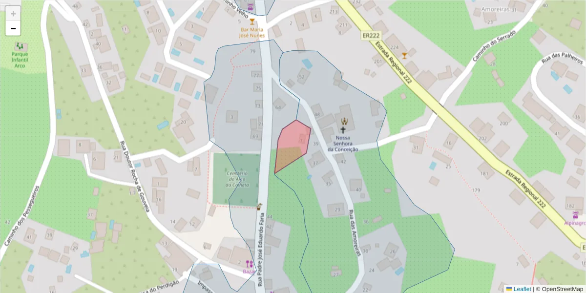 Mapa detalhado do código postal 9370-069 com limites, códigos postais vizinhos e agências dos correios