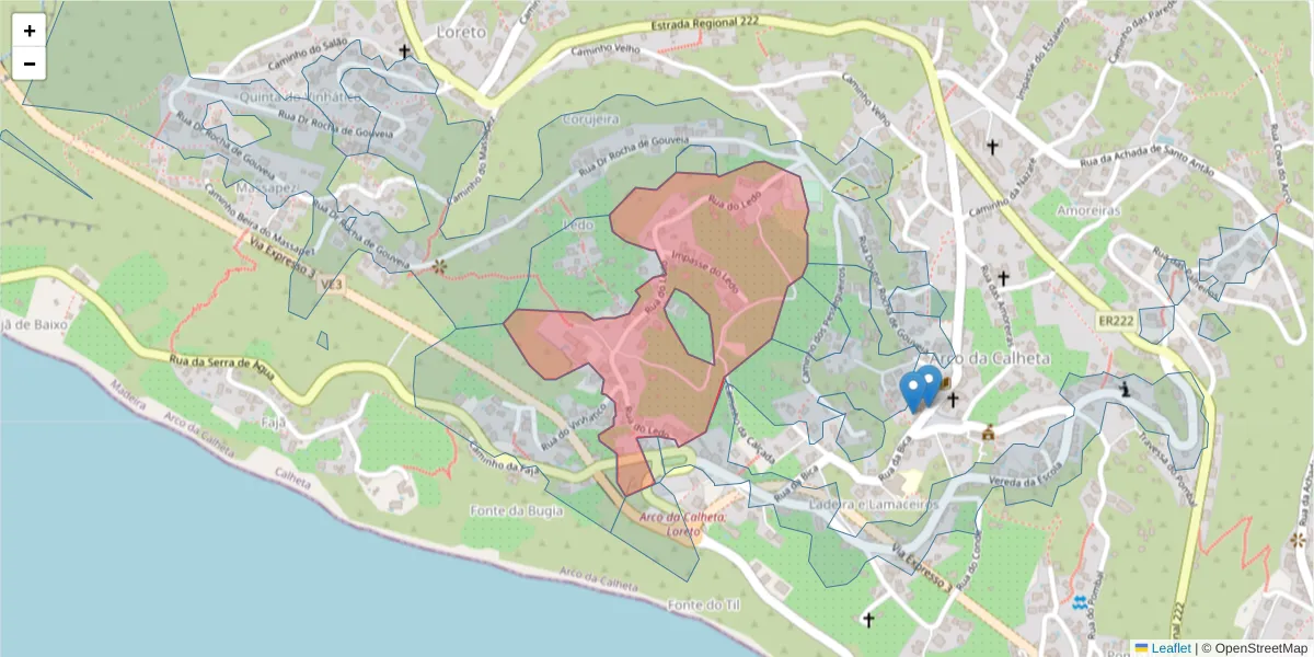 Mapa detalhado do código postal 9370-073 com limites, códigos postais vizinhos e agências dos correios