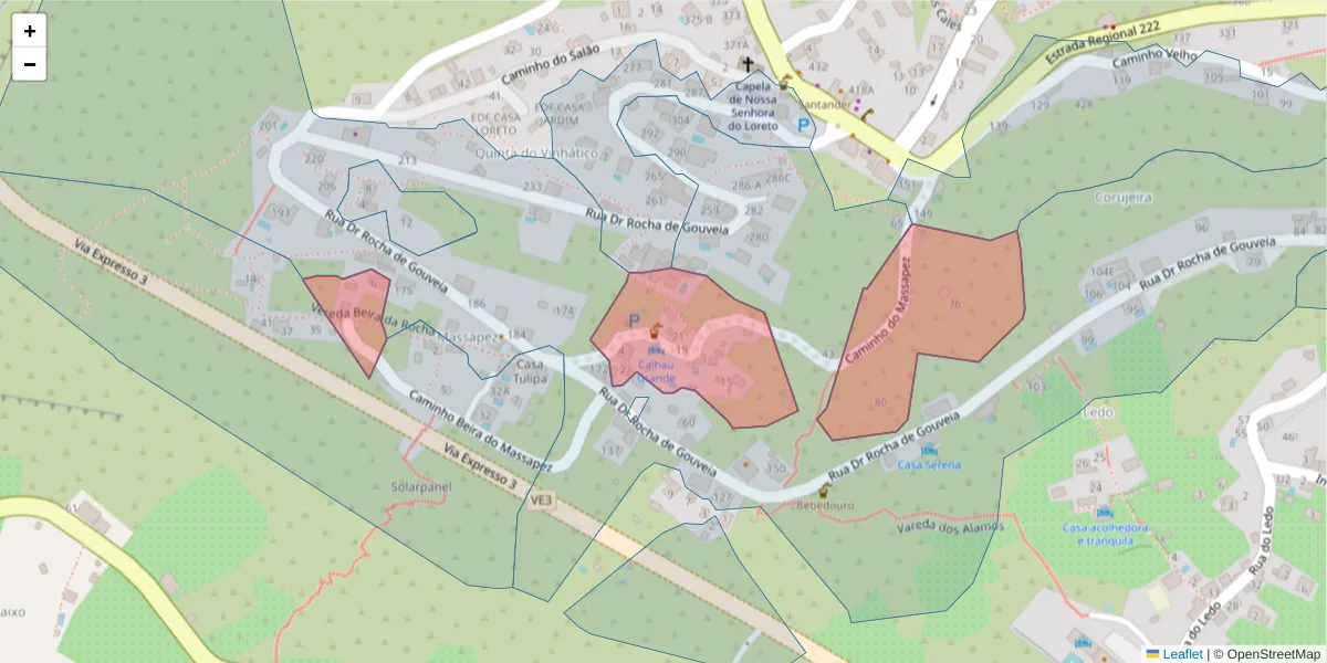 Mapa detalhado do código postal 9370-077 com limites, códigos postais vizinhos e agências dos correios