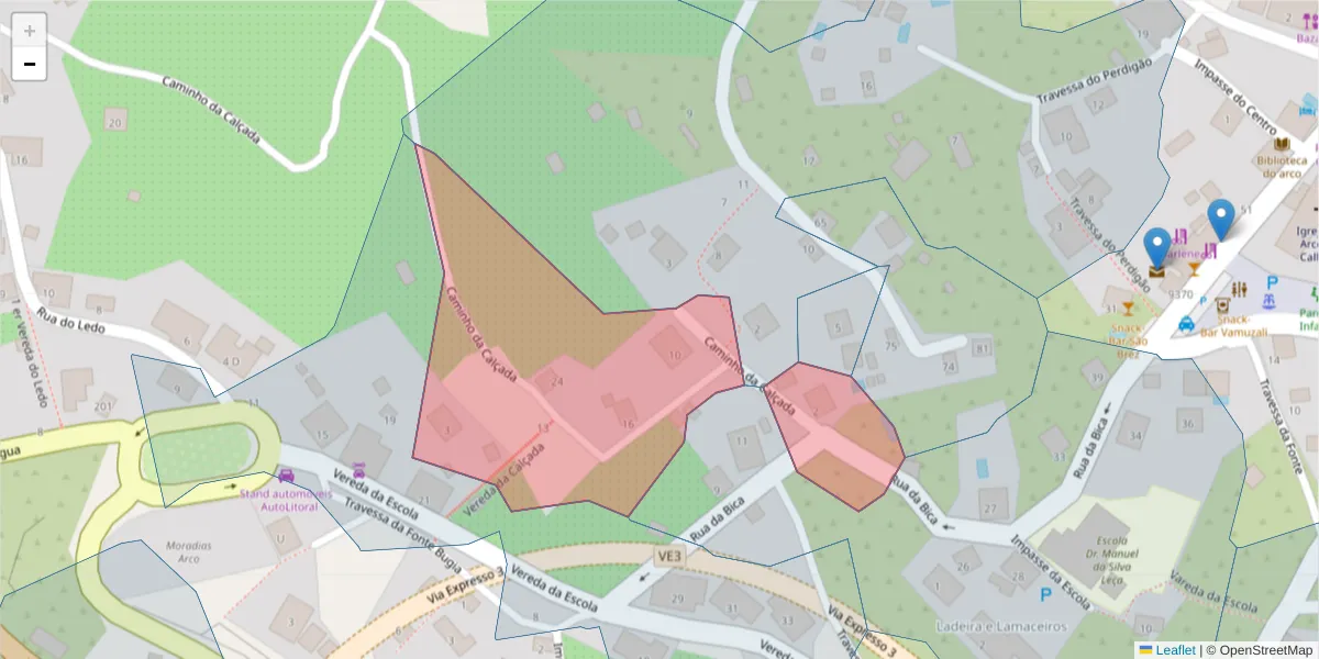 Mapa detalhado do código postal 9370-082 com limites, códigos postais vizinhos e agências dos correios
