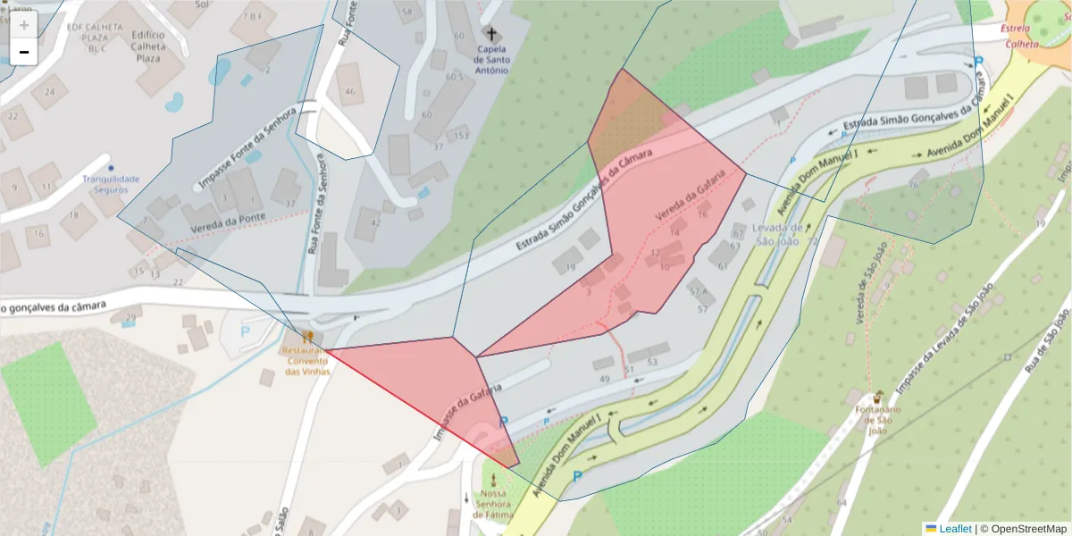 Mapa detalhado do código postal 9370-140 com limites, códigos postais vizinhos e agências dos correios