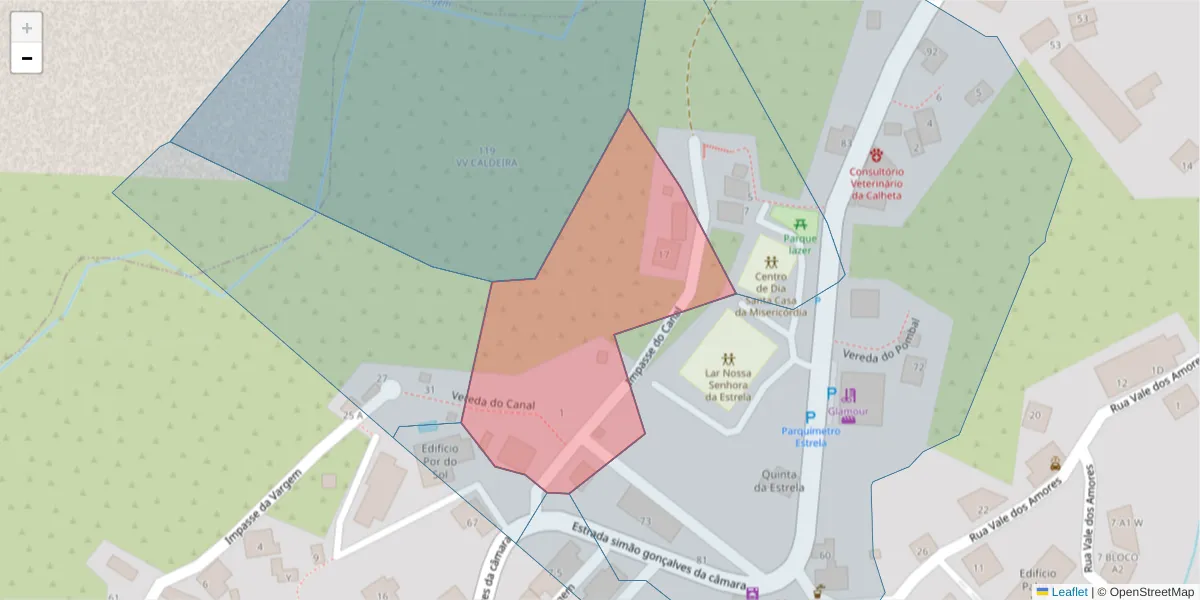 Mapa detalhado do código postal 9370-145 com limites, códigos postais vizinhos e agências dos correios