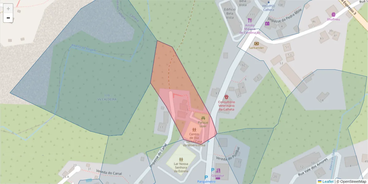 Mapa detalhado do código postal 9370-147 com limites, códigos postais vizinhos e agências dos correios