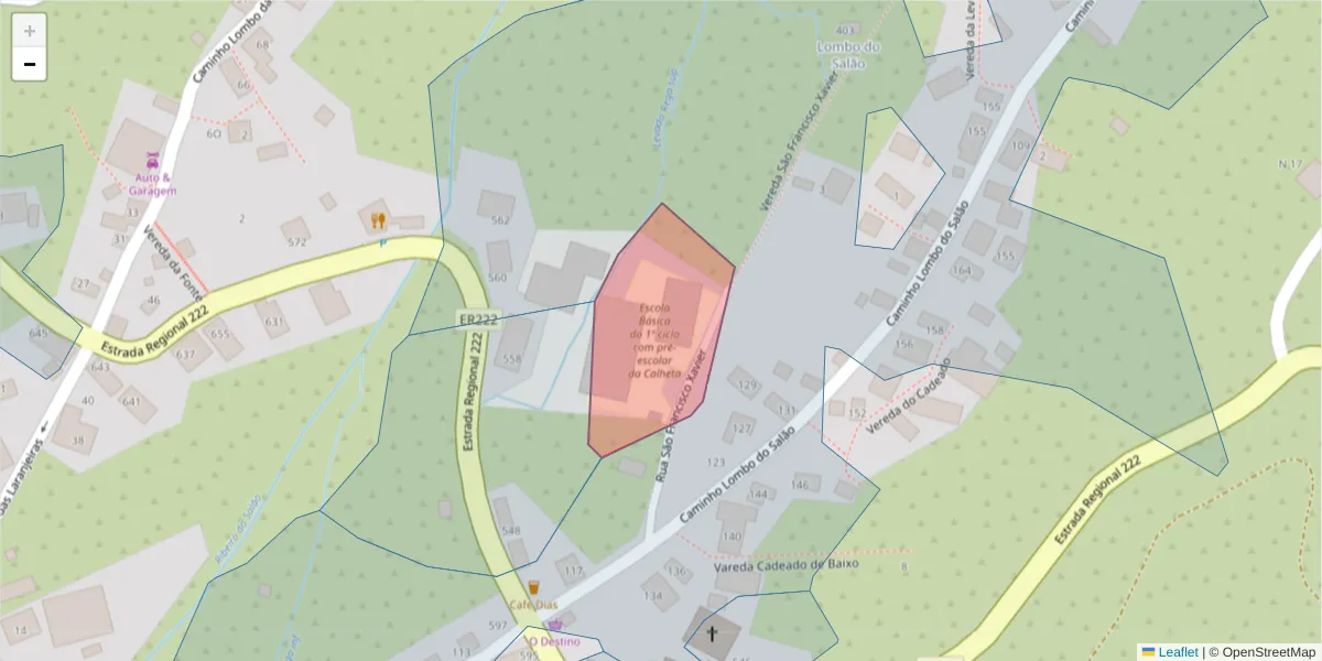 Mapa detalhado do código postal 9370-155 com limites, códigos postais vizinhos e agências dos correios