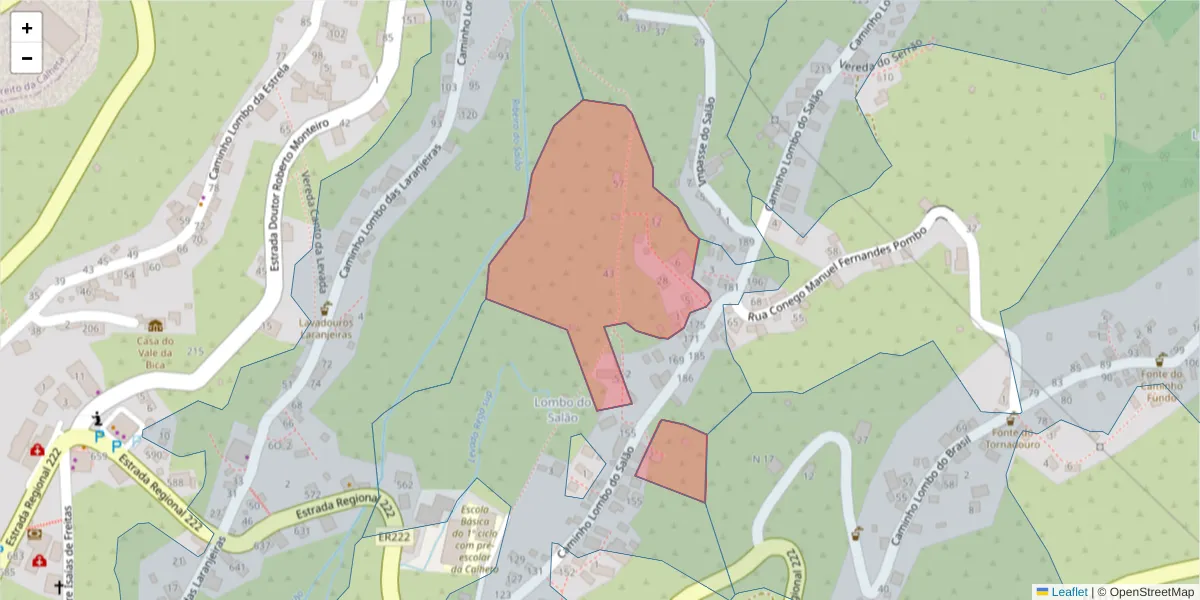 Mapa detalhado do código postal 9370-156 com limites, códigos postais vizinhos e agências dos correios
