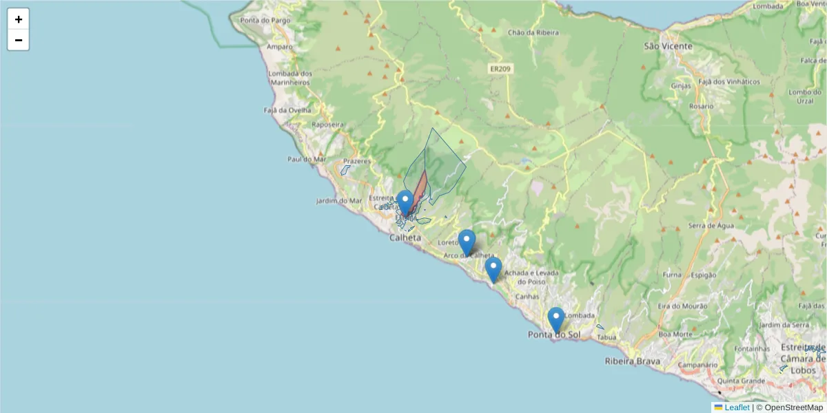 Mapa detalhado do código postal 9370-161 com limites, códigos postais vizinhos e agências dos correios
