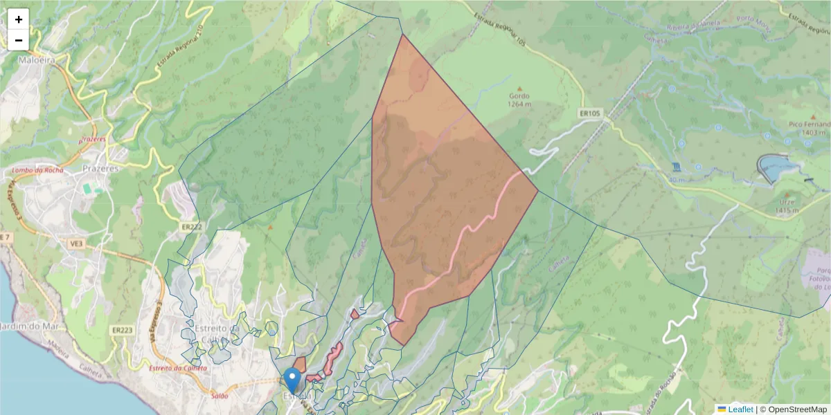 Mapa detalhado do código postal 9370-163 com limites, códigos postais vizinhos e agências dos correios