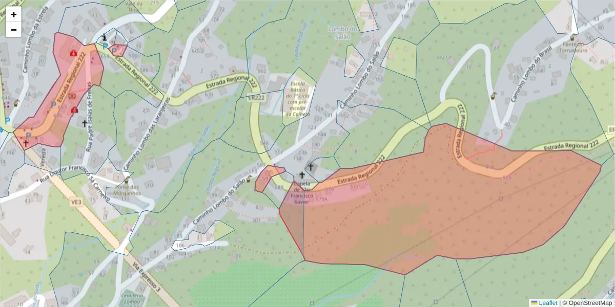 Mapa detalhado do código postal 9370-175 com limites, códigos postais vizinhos e agências dos correios