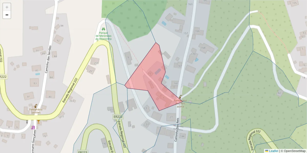 Mapa detalhado do código postal 9370-228 com limites, códigos postais vizinhos e agências dos correios