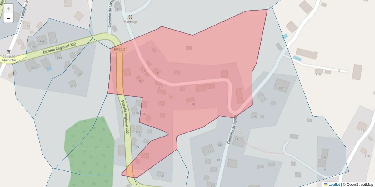 Mapa detalhado do código postal 9370-243 com limites, códigos postais vizinhos e agências dos correios