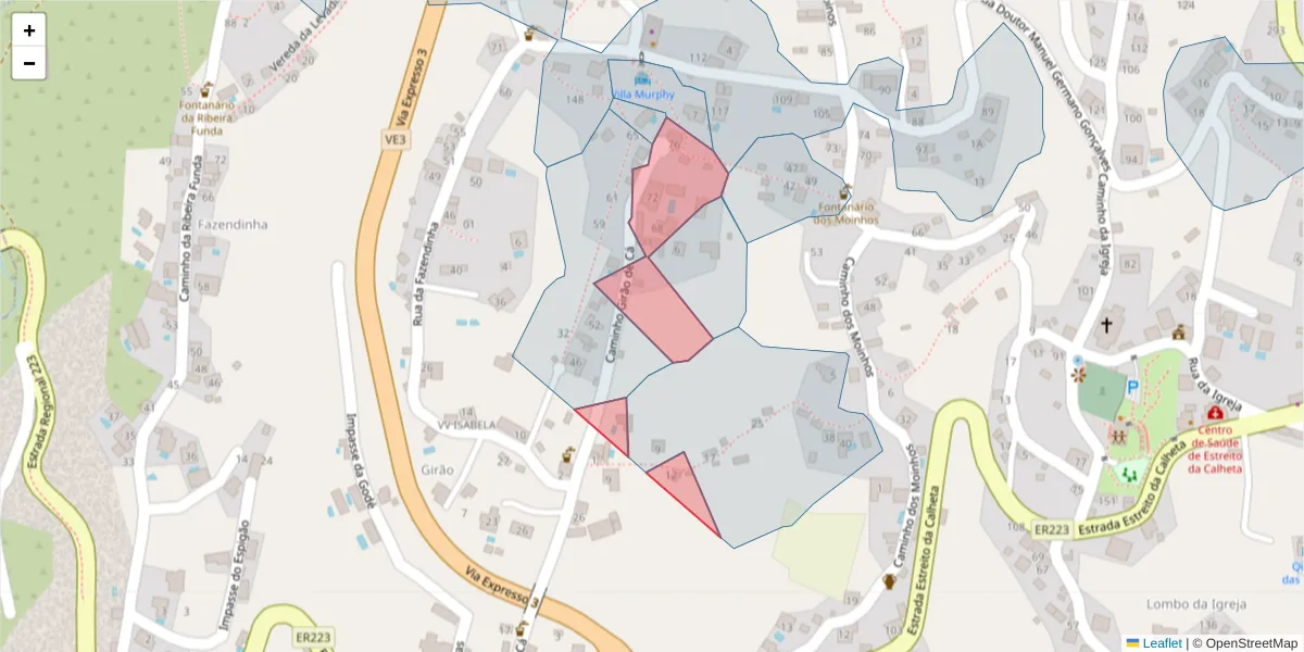 Mapa detalhado do código postal 9370-256 com limites, códigos postais vizinhos e agências dos correios