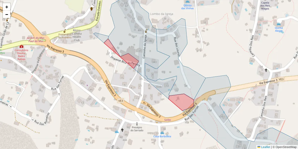 Mapa detalhado do código postal 9370-260 com limites, códigos postais vizinhos e agências dos correios
