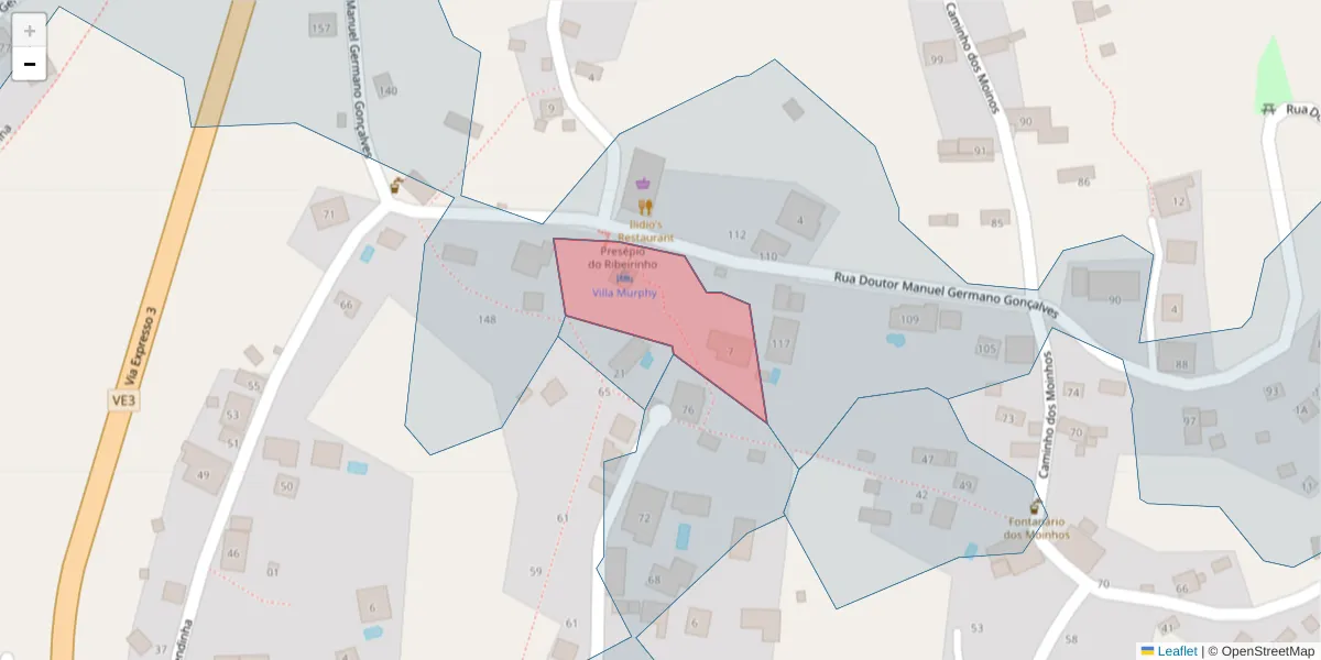 Mapa detalhado do código postal 9370-278 com limites, códigos postais vizinhos e agências dos correios