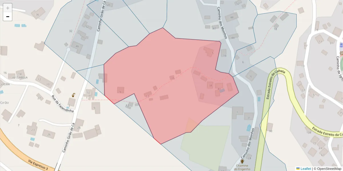 Mapa detalhado do código postal 9370-279 com limites, códigos postais vizinhos e agências dos correios