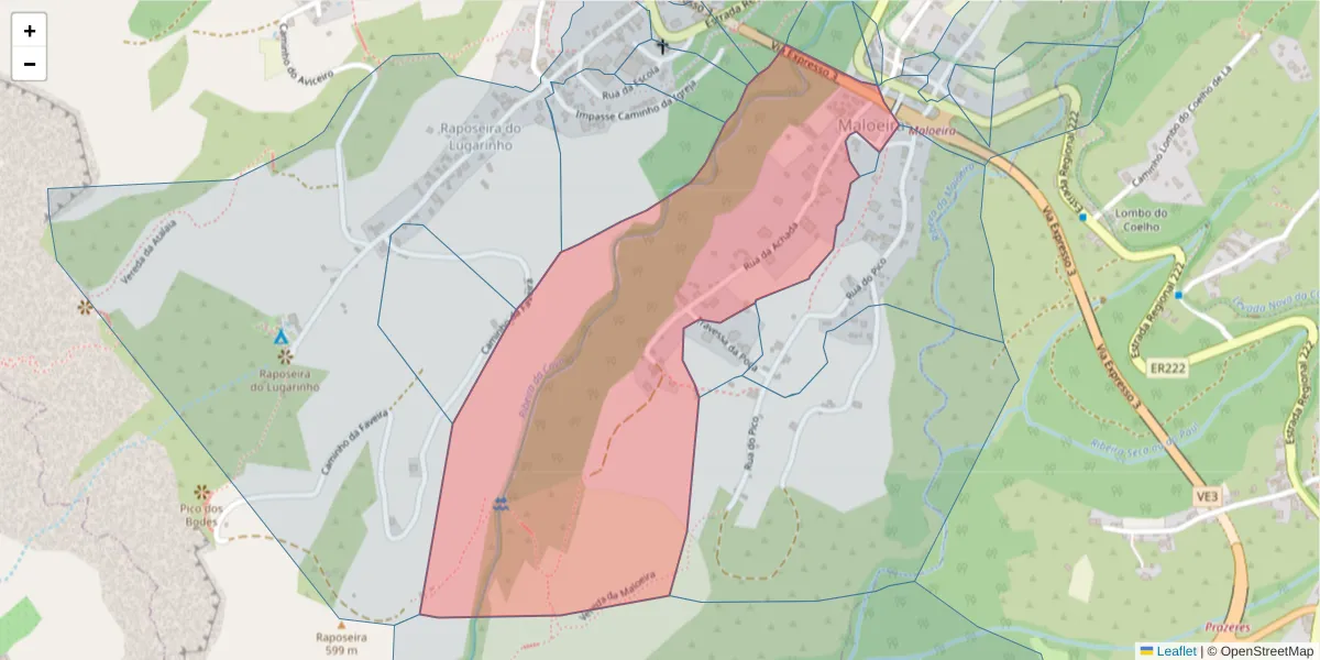 Mapa detalhado do código postal 9370-328 com limites, códigos postais vizinhos e agências dos correios