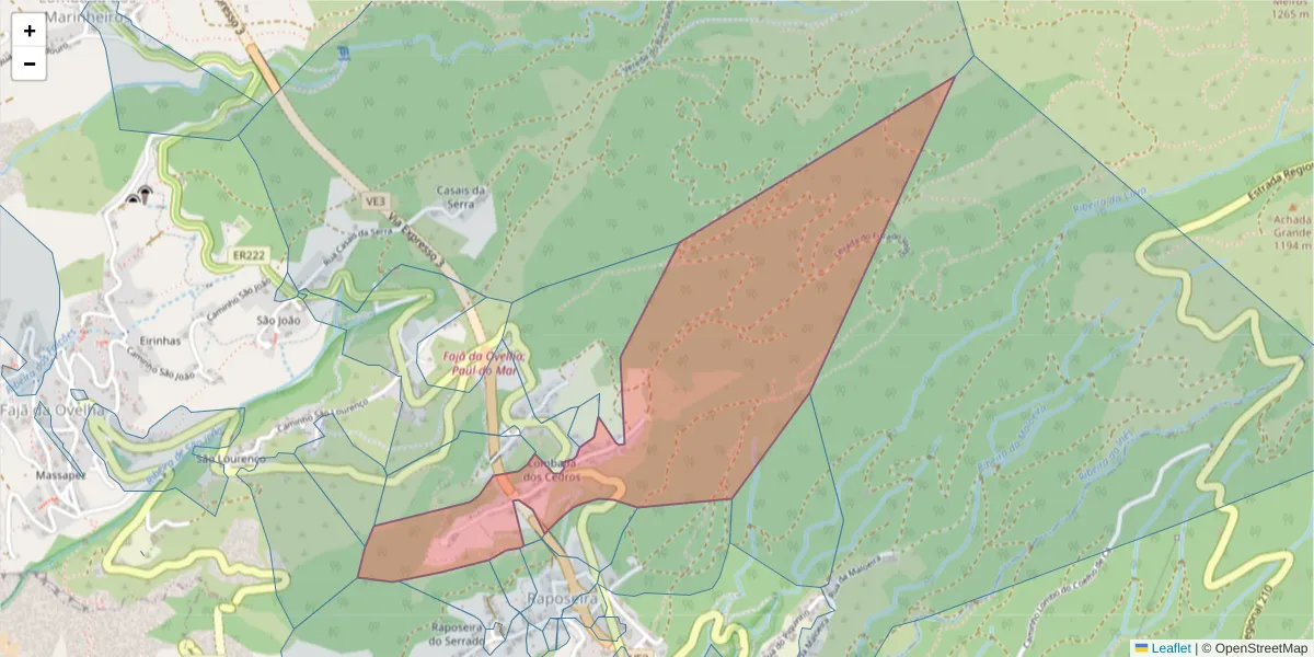 Mapa detalhado do código postal 9370-351 com limites, códigos postais vizinhos e agências dos correios