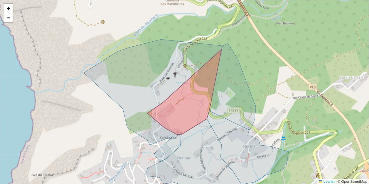 Mapa detalhado do código postal 9370-374 com limites, códigos postais vizinhos e agências dos correios