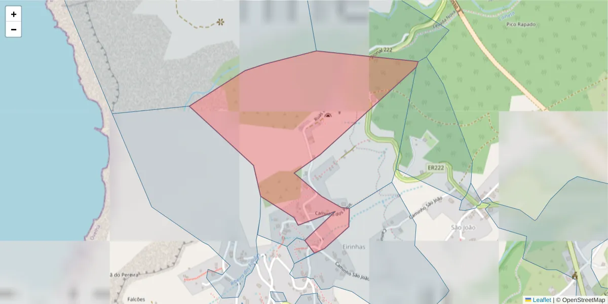 Mapa detalhado do código postal 9370-390 com limites, códigos postais vizinhos e agências dos correios