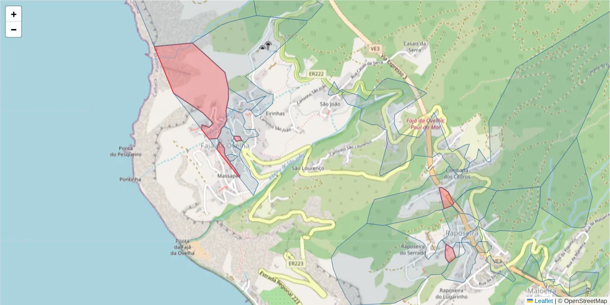 Mapa detalhado do código postal 9370-391 com limites, códigos postais vizinhos e agências dos correios