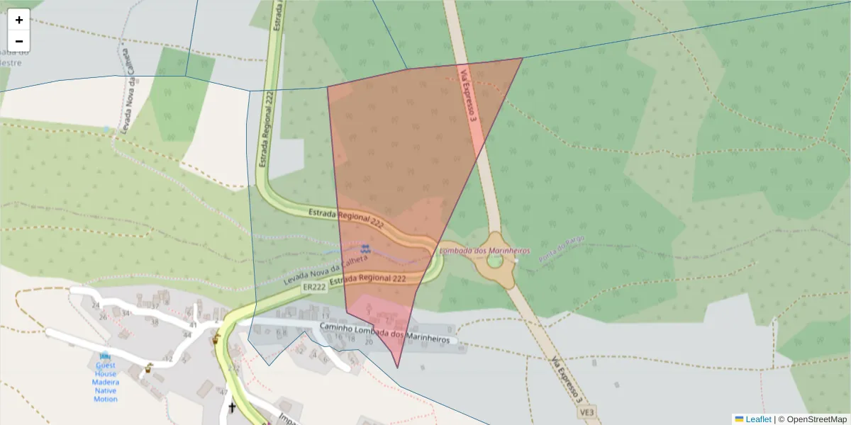 Mapa detalhado do código postal 9370-397 com limites, códigos postais vizinhos e agências dos correios