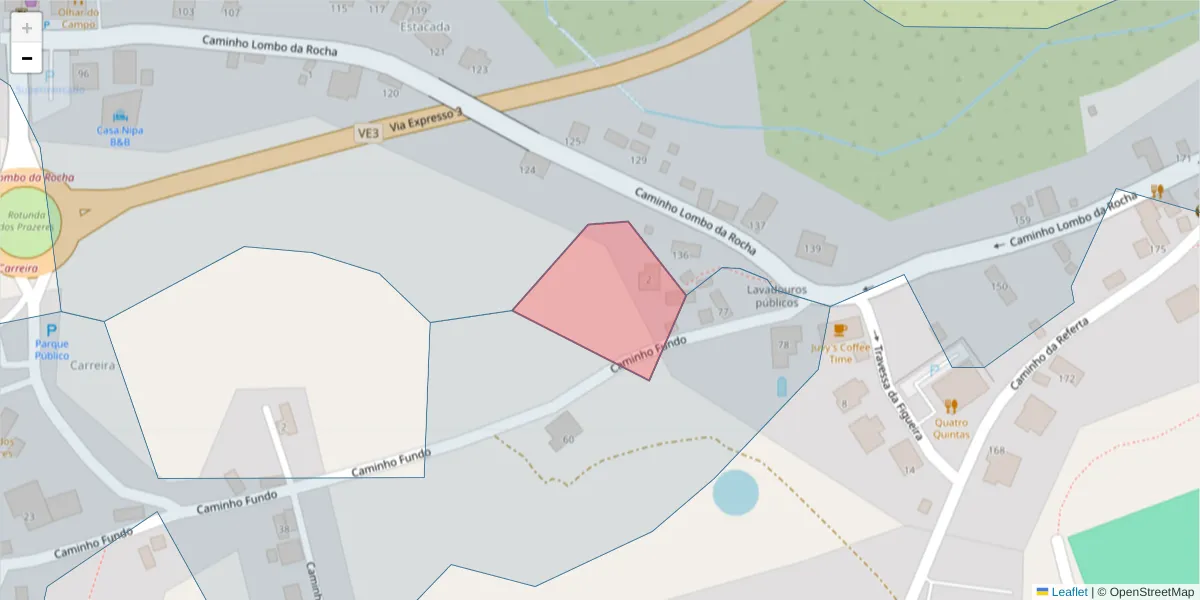 Mapa detalhado do código postal 9370-618 com limites, códigos postais vizinhos e agências dos correios