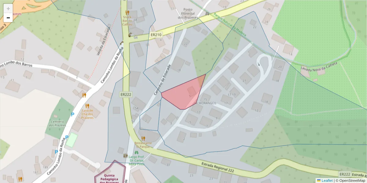 Mapa detalhado do código postal 9370-624 com limites, códigos postais vizinhos e agências dos correios