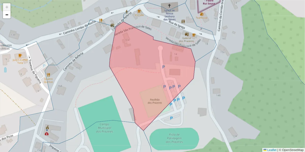 Mapa detalhado do código postal 9370-627 com limites, códigos postais vizinhos e agências dos correios