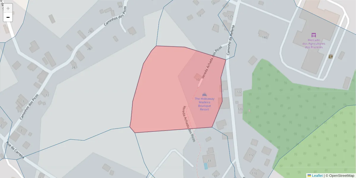 Mapa detalhado do código postal 9370-654 com limites, códigos postais vizinhos e agências dos correios