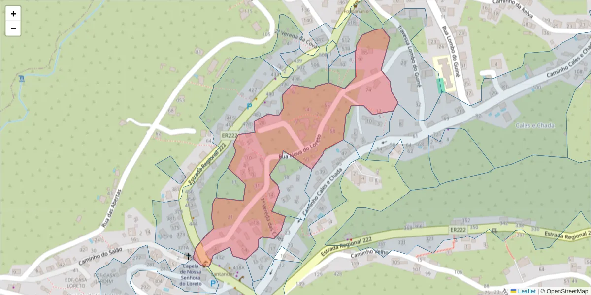 Mapa detalhado do código postal 9370-705 com limites, códigos postais vizinhos e agências dos correios