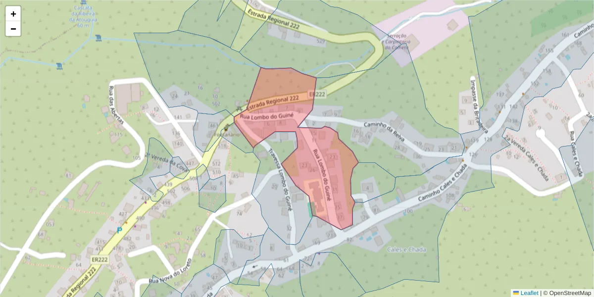 Mapa detalhado do código postal 9370-709 com limites, códigos postais vizinhos e agências dos correios