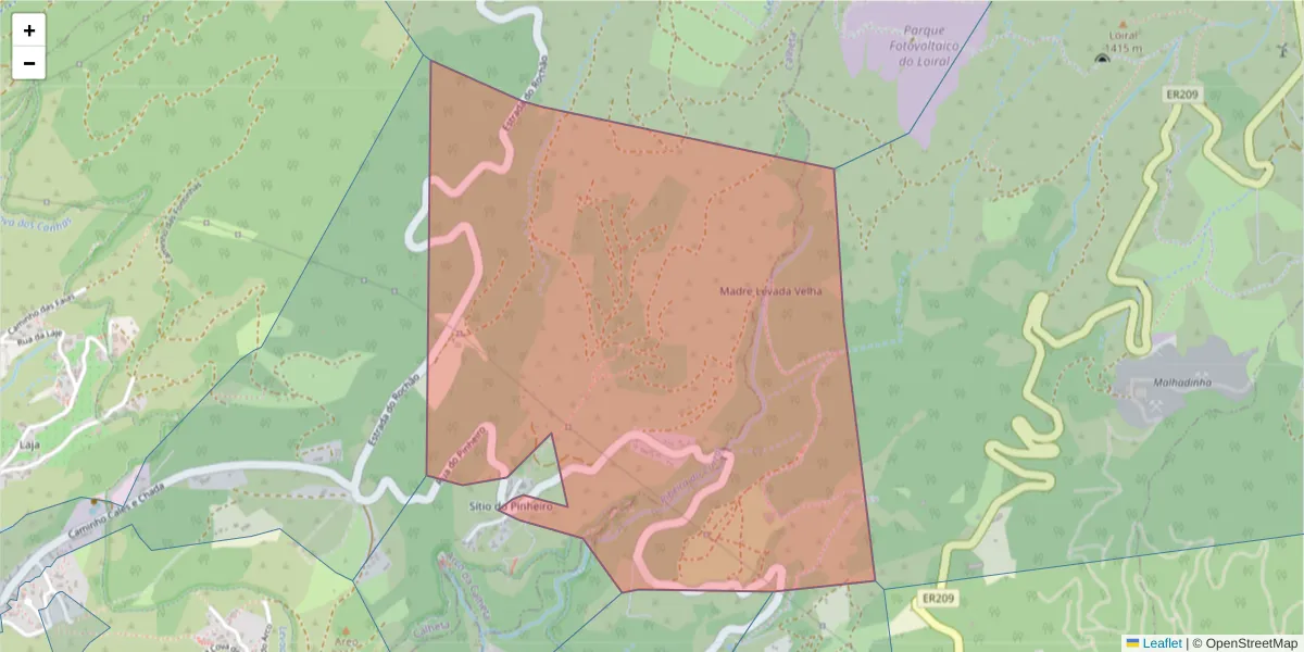Mapa detalhado do código postal 9370-718 com limites, códigos postais vizinhos e agências dos correios