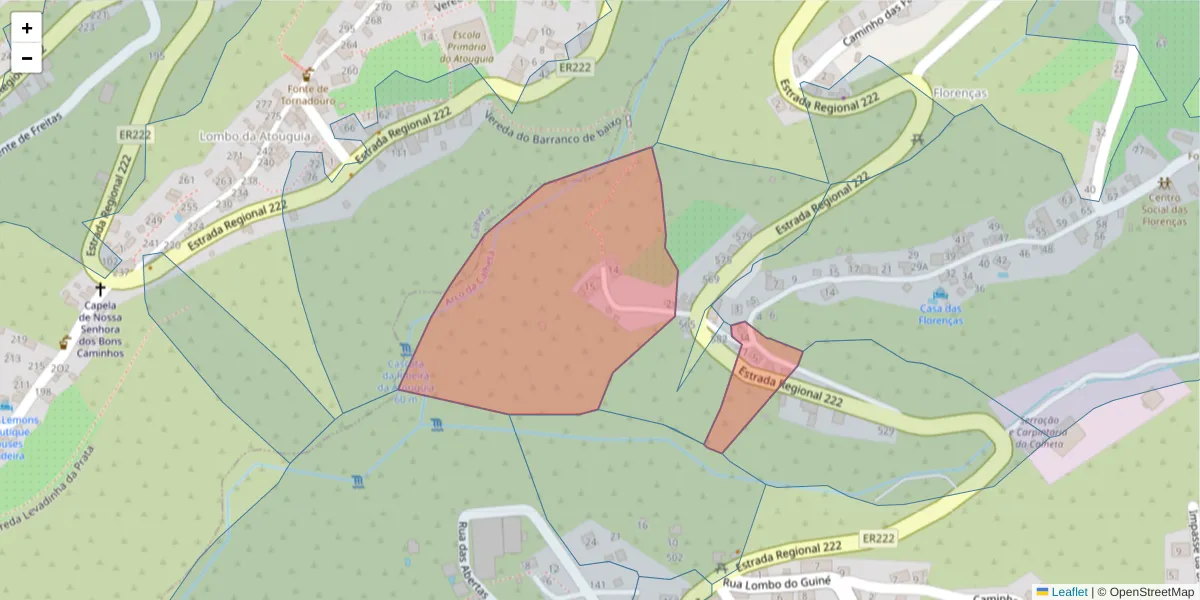 Mapa detalhado do código postal 9370-723 com limites, códigos postais vizinhos e agências dos correios