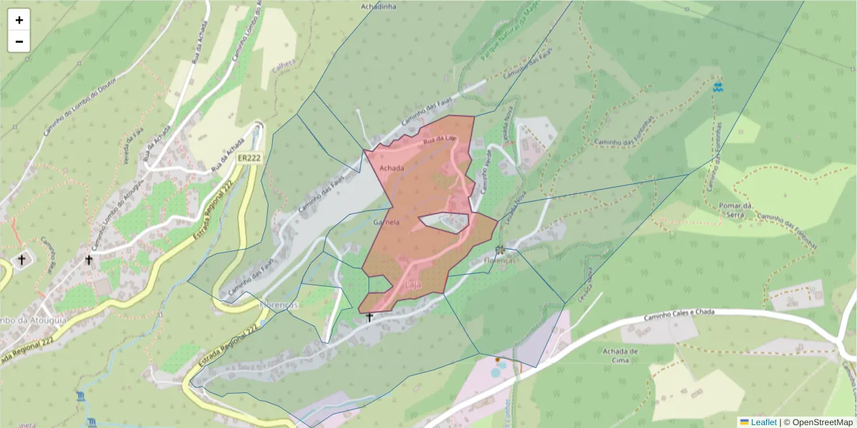 Mapa detalhado do código postal 9370-727 com limites, códigos postais vizinhos e agências dos correios