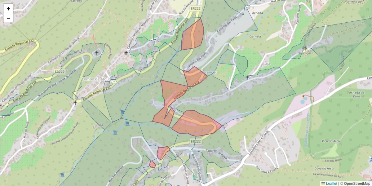 Mapa detalhado do código postal 9370-735 com limites, códigos postais vizinhos e agências dos correios