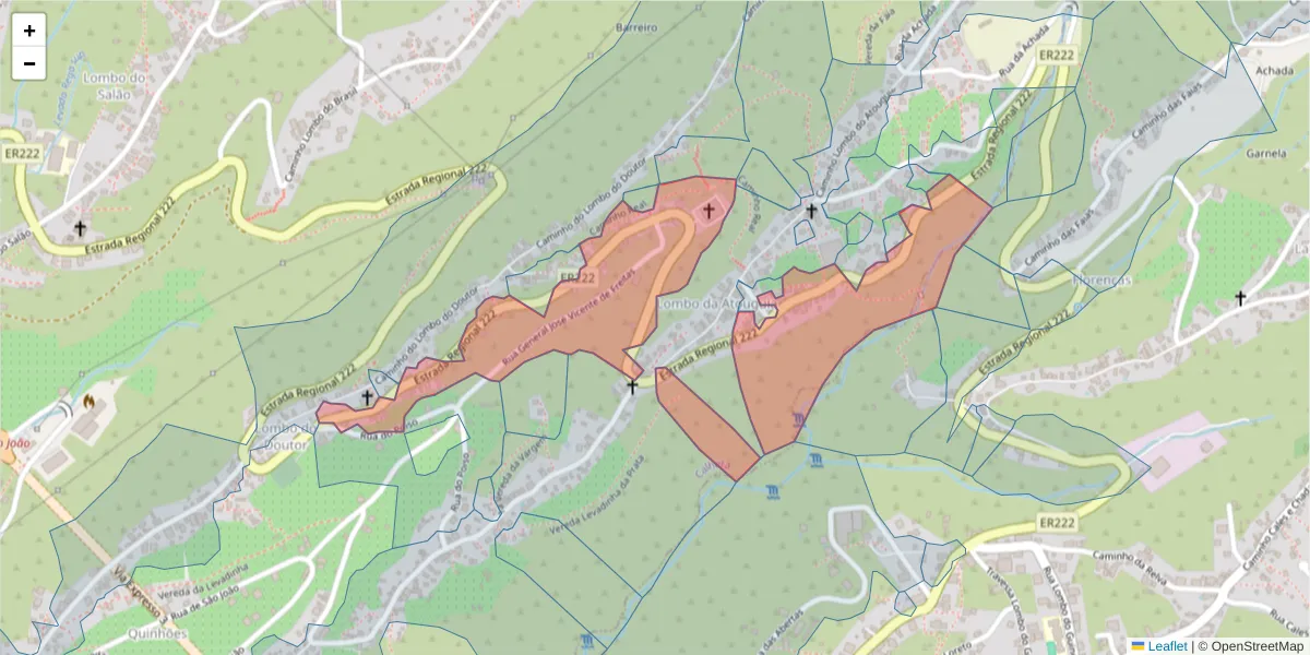 Mapa detalhado do código postal 9370-750 com limites, códigos postais vizinhos e agências dos correios