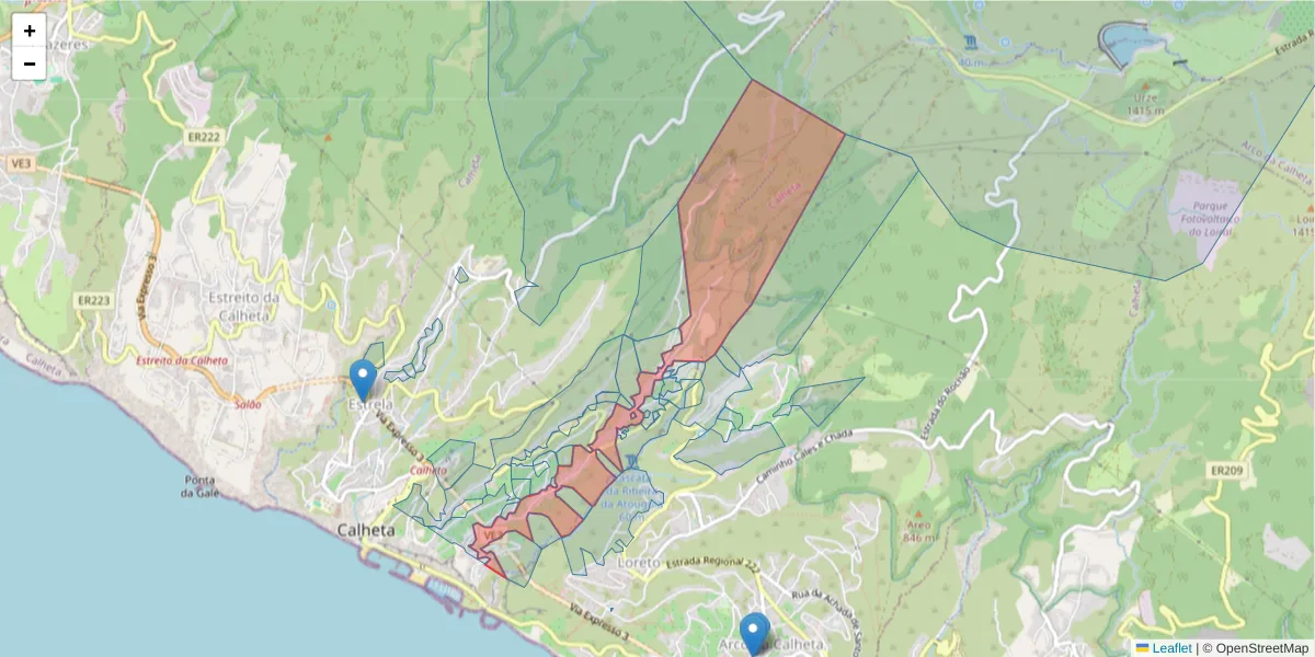 Mapa detalhado do código postal 9370-753 com limites, códigos postais vizinhos e agências dos correios