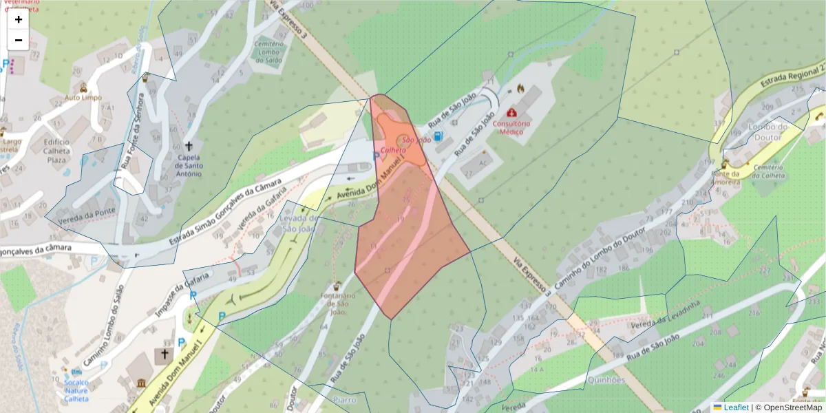 Mapa detalhado do código postal 9370-768 com limites, códigos postais vizinhos e agências dos correios