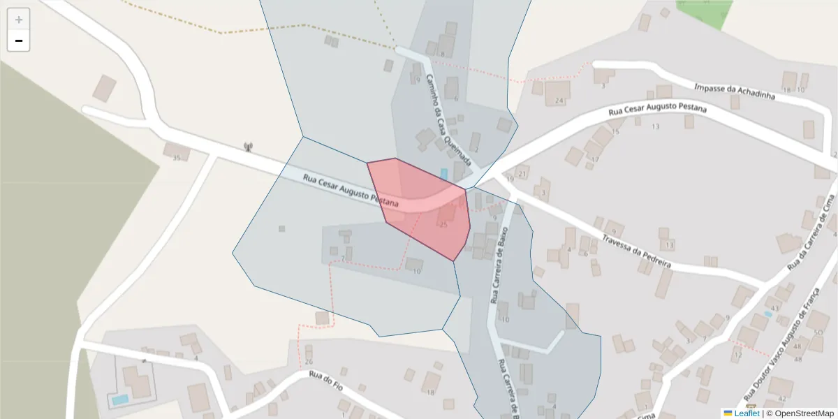 Mapa detalhado do código postal 9385-110 com limites, códigos postais vizinhos e agências dos correios