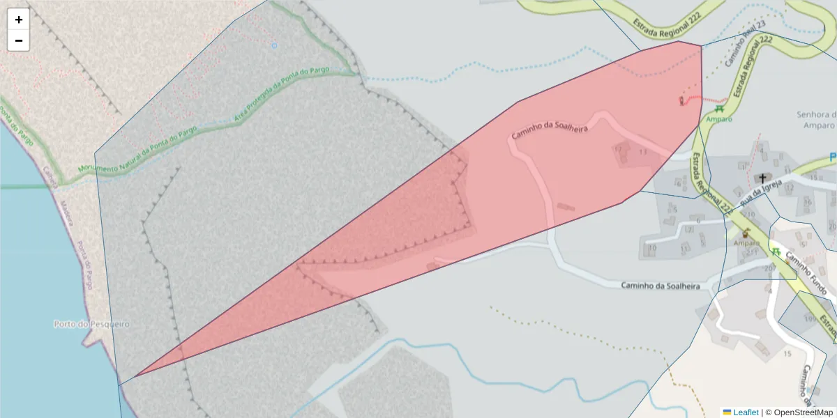 Mapa detalhado do código postal 9385-215 com limites, códigos postais vizinhos e agências dos correios