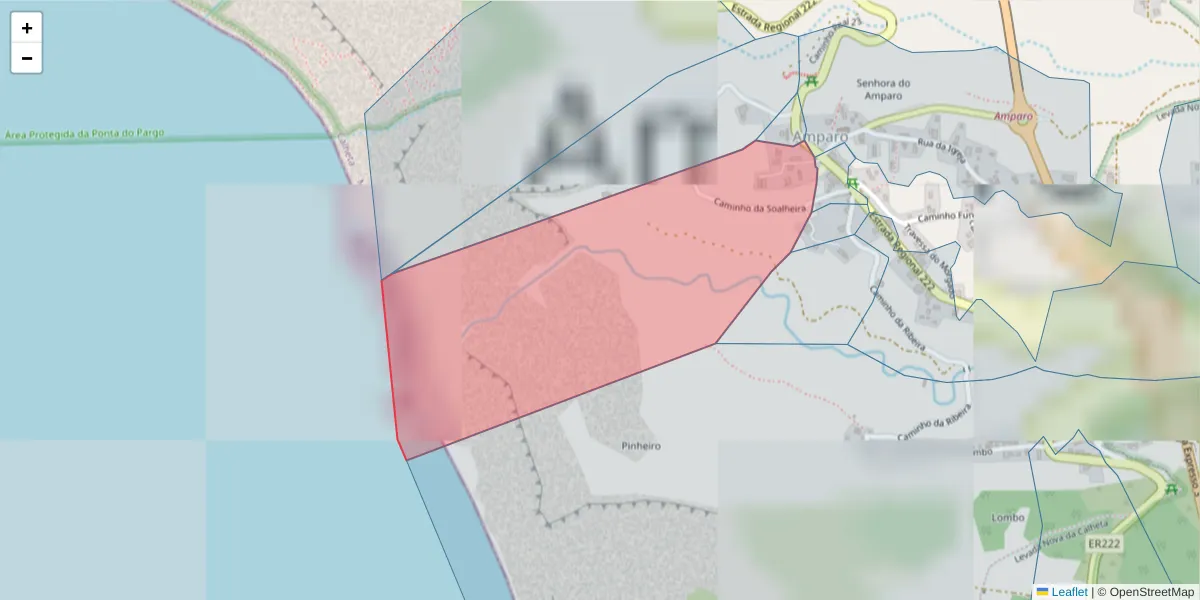 Mapa detalhado do código postal 9385-217 com limites, códigos postais vizinhos e agências dos correios