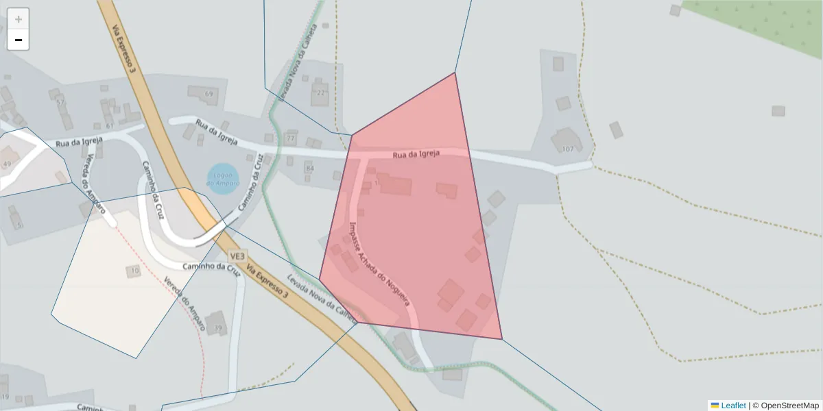 Mapa detalhado do código postal 9385-223 com limites, códigos postais vizinhos e agências dos correios