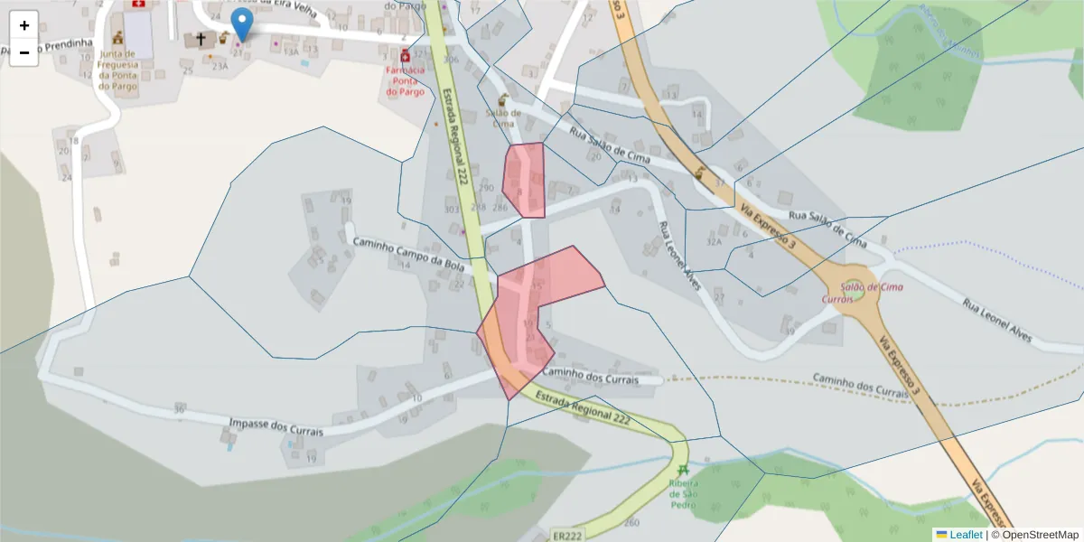 Mapa detalhado do código postal 9385-242 com limites, códigos postais vizinhos e agências dos correios