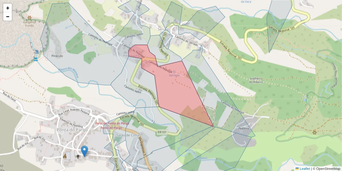 Mapa detalhado do código postal 9385-269 com limites, códigos postais vizinhos e agências dos correios