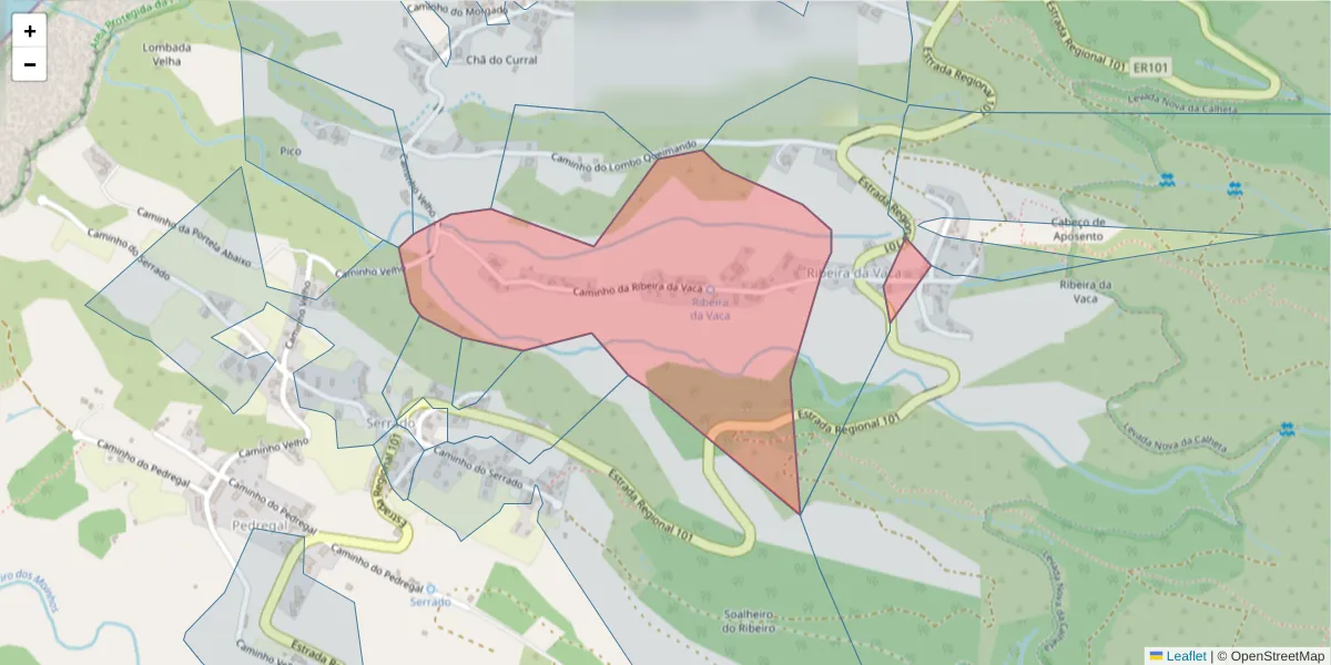 Mapa detalhado do código postal 9385-281 com limites, códigos postais vizinhos e agências dos correios