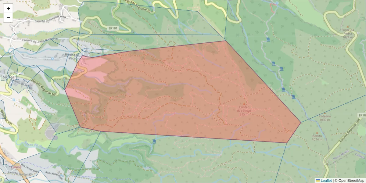 Mapa detalhado do código postal 9385-282 com limites, códigos postais vizinhos e agências dos correios