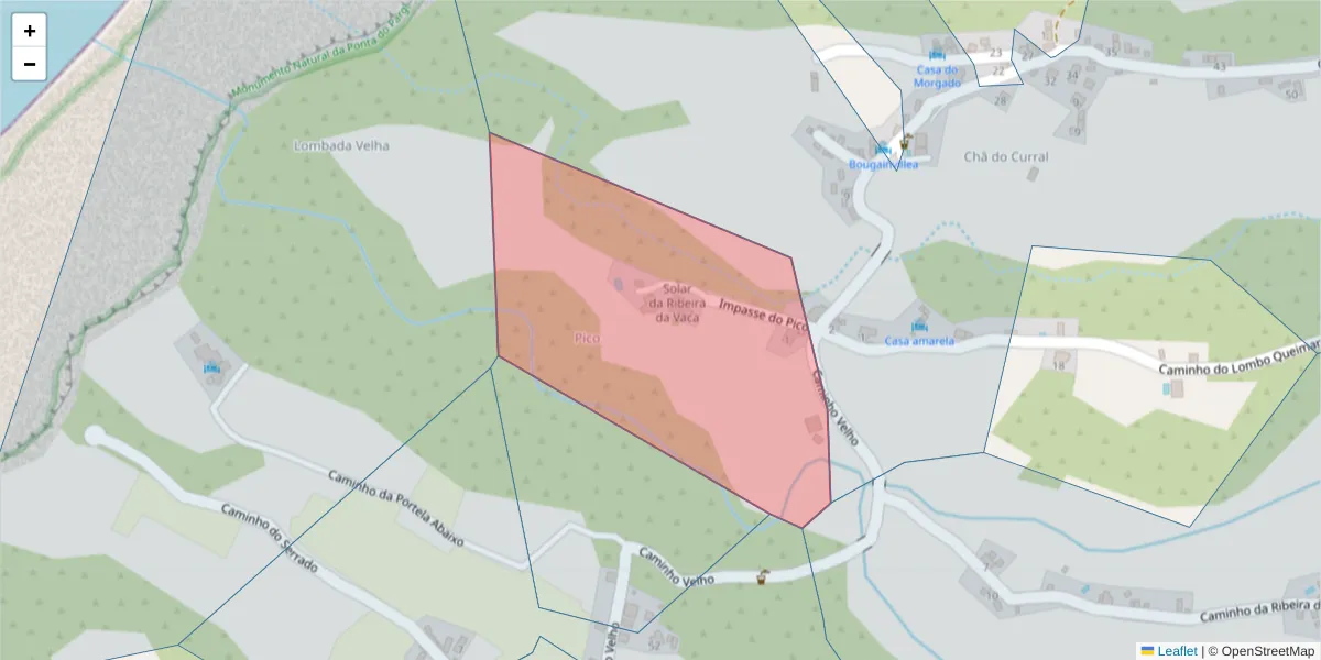 Mapa detalhado do código postal 9385-287 com limites, códigos postais vizinhos e agências dos correios