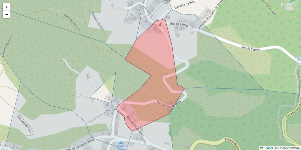 Mapa detalhado do código postal 9385-293 com limites, códigos postais vizinhos e agências dos correios