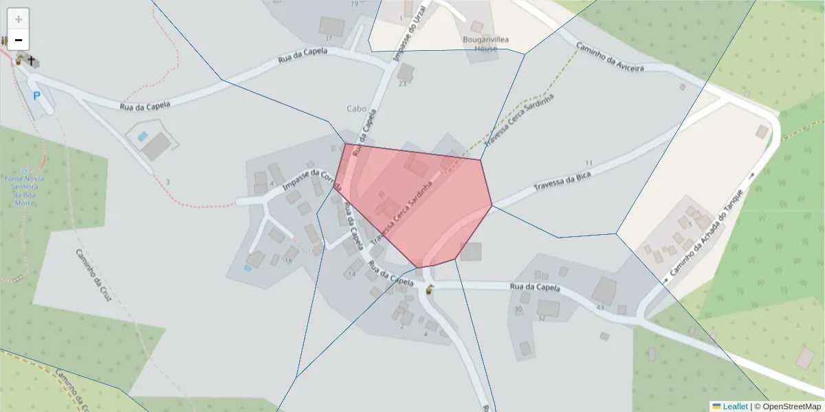Mapa detalhado do código postal 9385-297 com limites, códigos postais vizinhos e agências dos correios