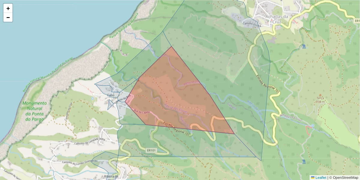 Mapa detalhado do código postal 9385-298 com limites, códigos postais vizinhos e agências dos correios