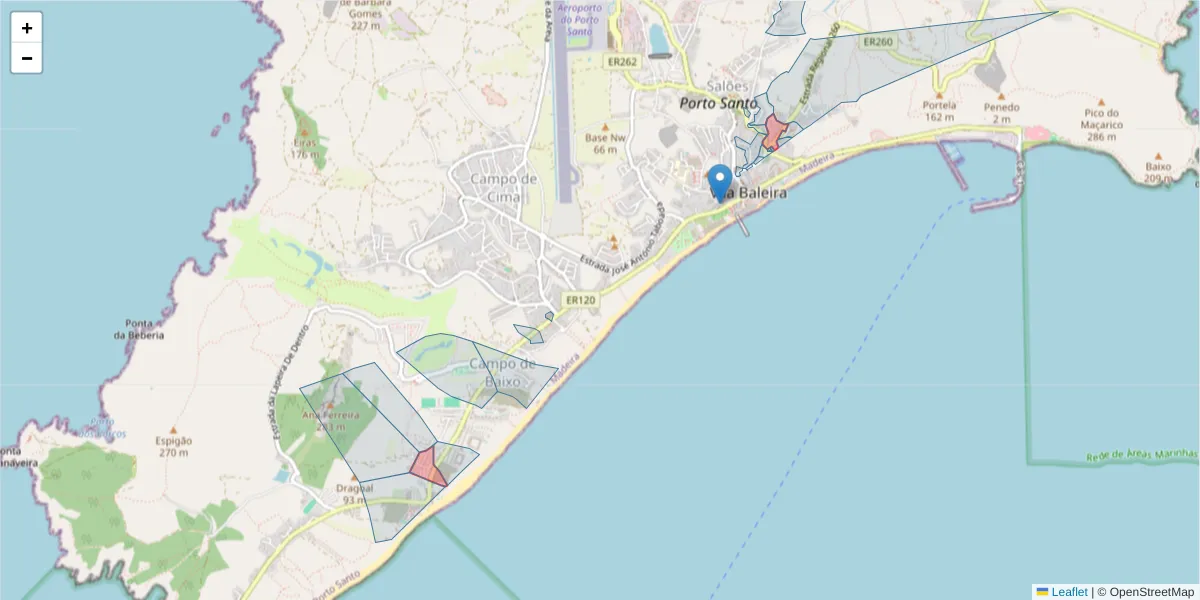 Mapa detalhado do código postal 9400-005 com limites, códigos postais vizinhos e agências dos correios
